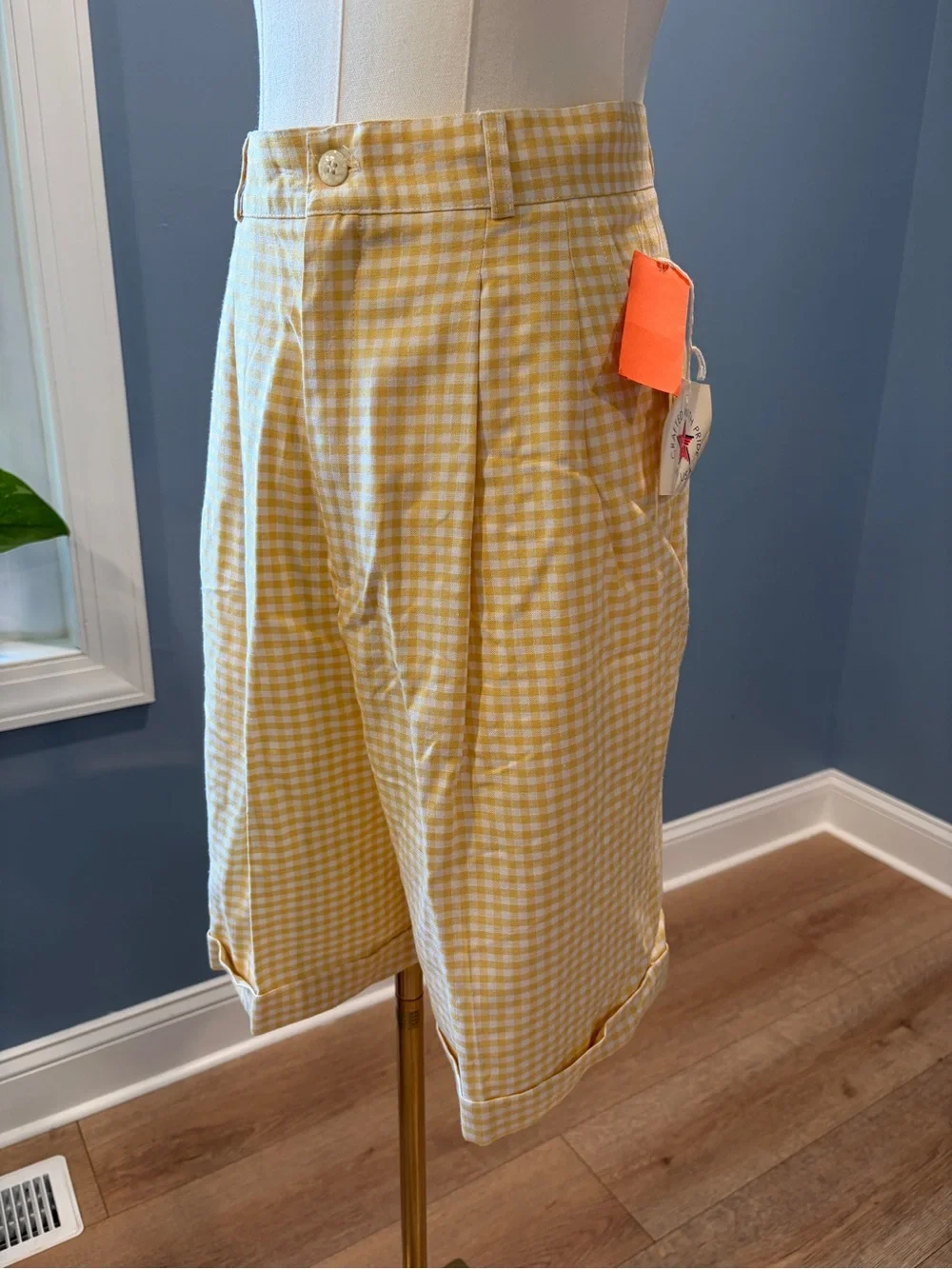 Carolyne Simpson Vintage Yellow Gingham Bermuda Shorts Size 8 NWT USA Made